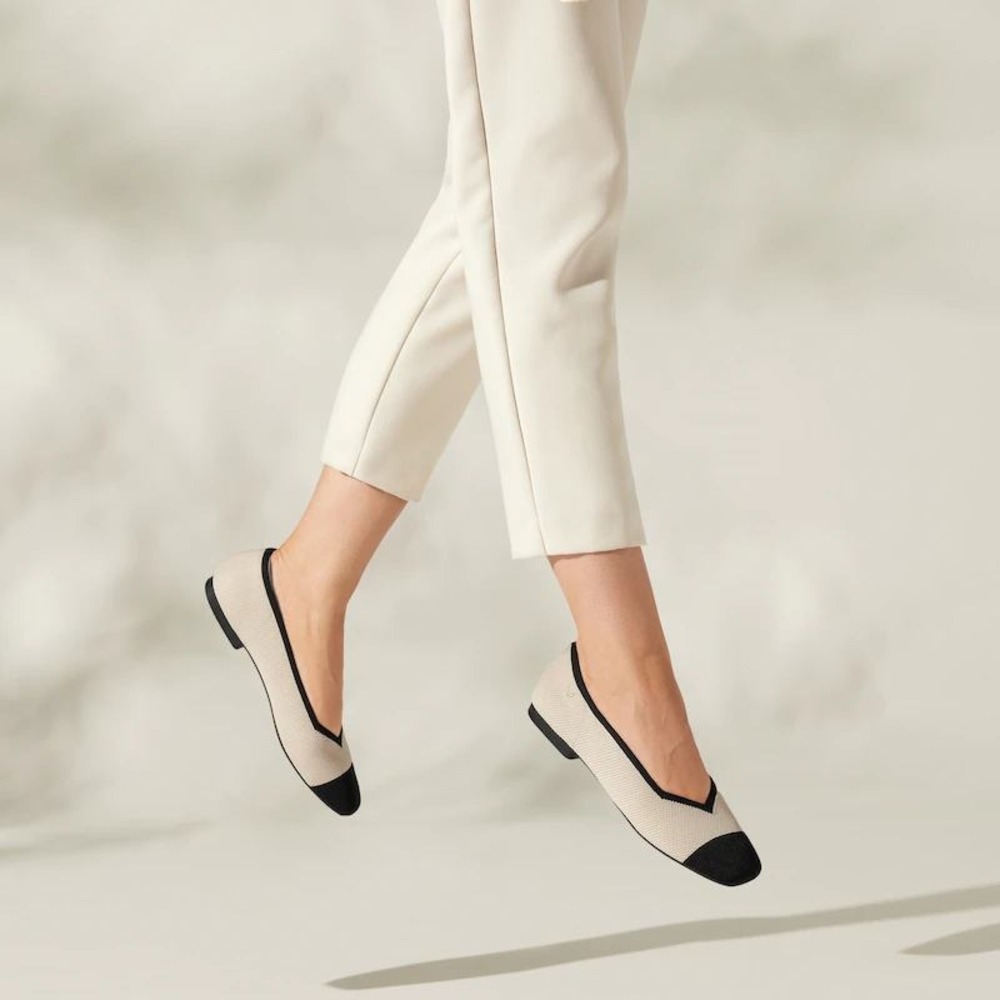 VIVAIA Margot 2.0 cream ivory & black Cap Toe Mary Jane Flats EU 38.5 US 7.5 NEW